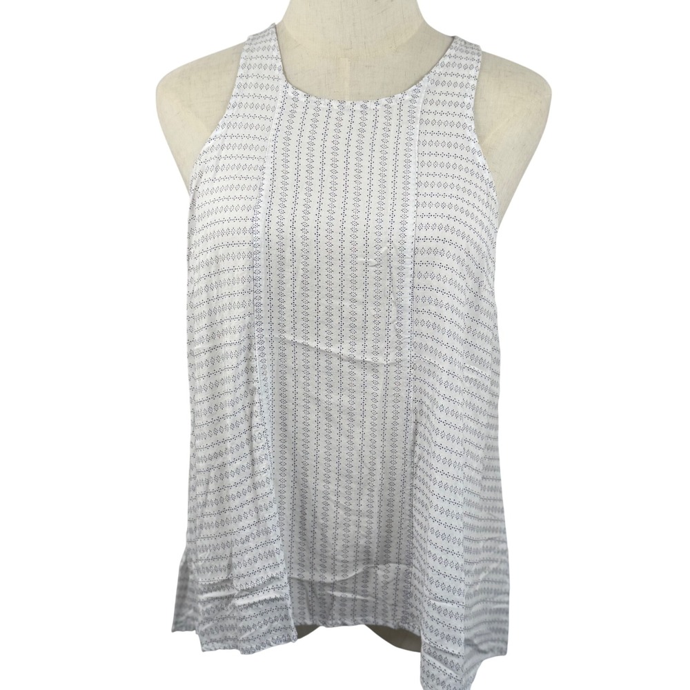 Old Navy M Tank Top White Blue‎ Print High Neck Keyhole Boho Coastal Summer EUC